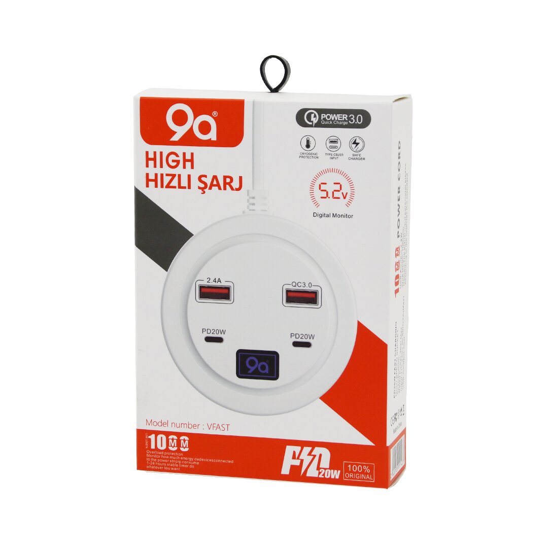 HIGH POWER 3.0 VFAST KY-100 ÇOKLU= 4 LÜ HIZLI ŞARJ SETİ 2AD -PD20W=TYPE-C - 2.1A + QC3.0= USB 2.4W