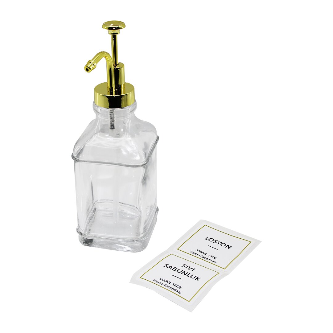 KARE CAM ŞİŞE ŞEFFAF DAMLATMAZ YAĞDANLIK 500ML POMPA - MUSLUK AYRIK MODEL BAŞLI