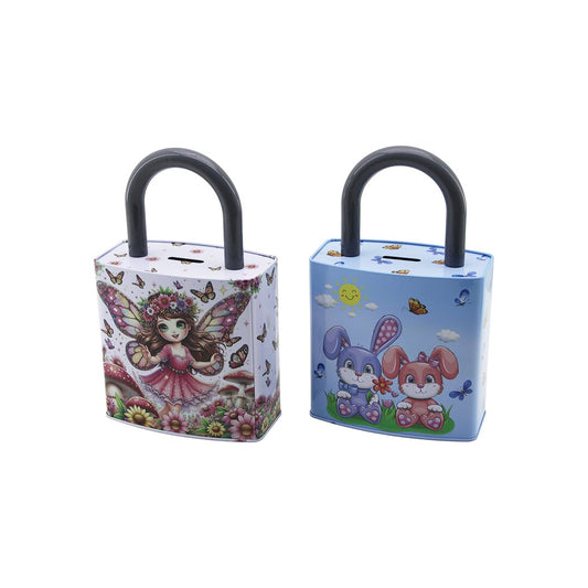 KİLİT ŞEKİLLİ DESENLİ KİLİTLİ METAL KUMBARA