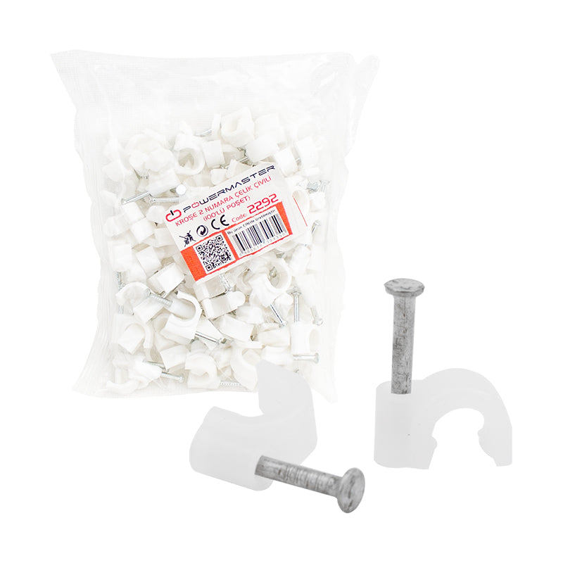 KROŞE 2 NUMARA ÇELİK ÇİVİLİ 6 MM (DATA - ANTEN KABLOLARI İÇİN) 100LÜ POŞET