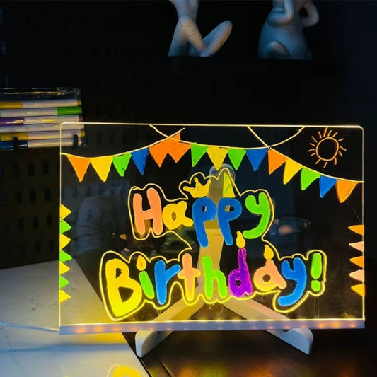 LED Işıklı Kendiliğinden Renkli Fosforlu Kalemli Dikdörtgen Yazı Panosu 20x30 cm