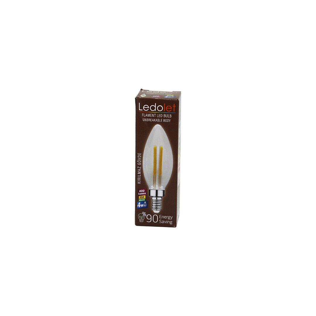 LEDOLET 4W=45W - E14 MUM FLAMENT LED RUSTİK AMPUL 400LUMEN - 3000K KIRILMAZ GÖVDE