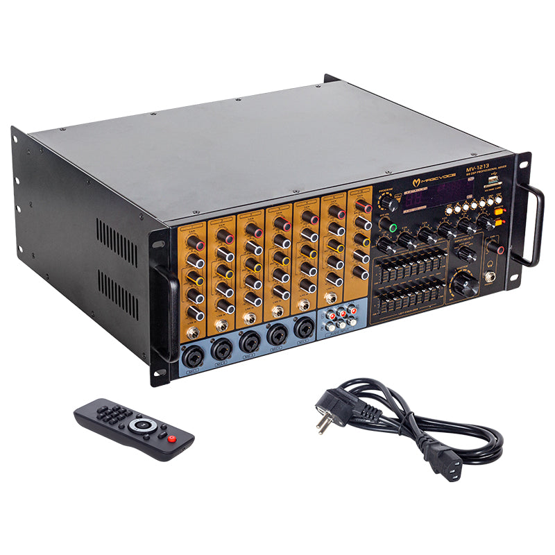 MAGICVOICE MV-1213 KÜP MİXER ANFİ USB BT UK RMS100W MAX 800W 6 ZON+99DSP+4-16-70-100V TRAFOLU