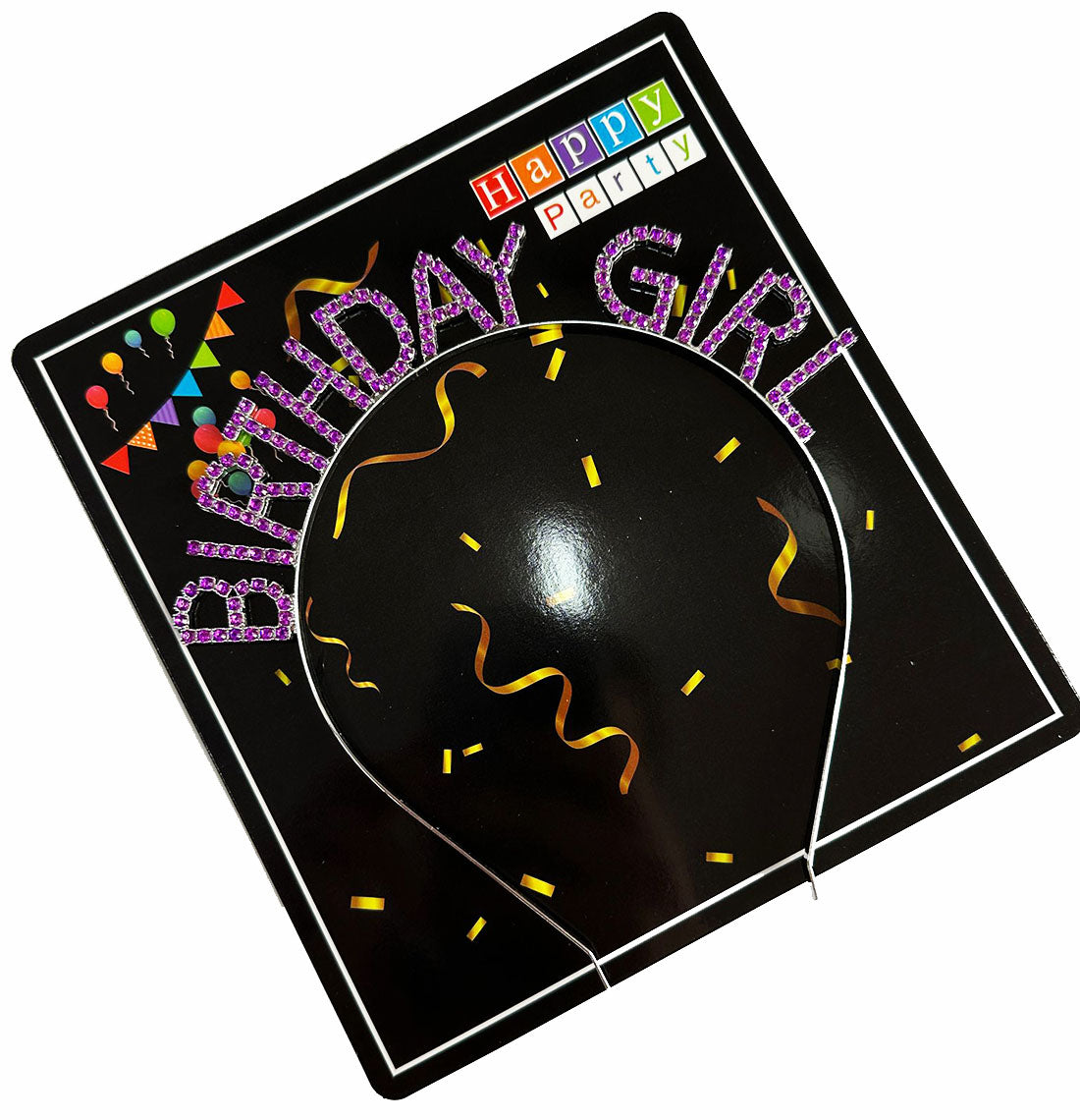 Mor Renk Kristal Taşlı Parlak Birthday Girl Yazılı Taç 16x17 cm