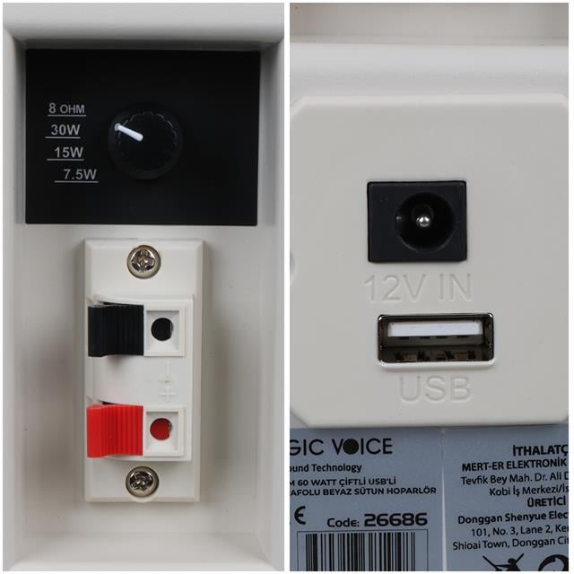MV-03 16 CM 60 Watt Komütatörlü Hat Trafolu Beyaz Sütun Hoparlör (2'li Takım)