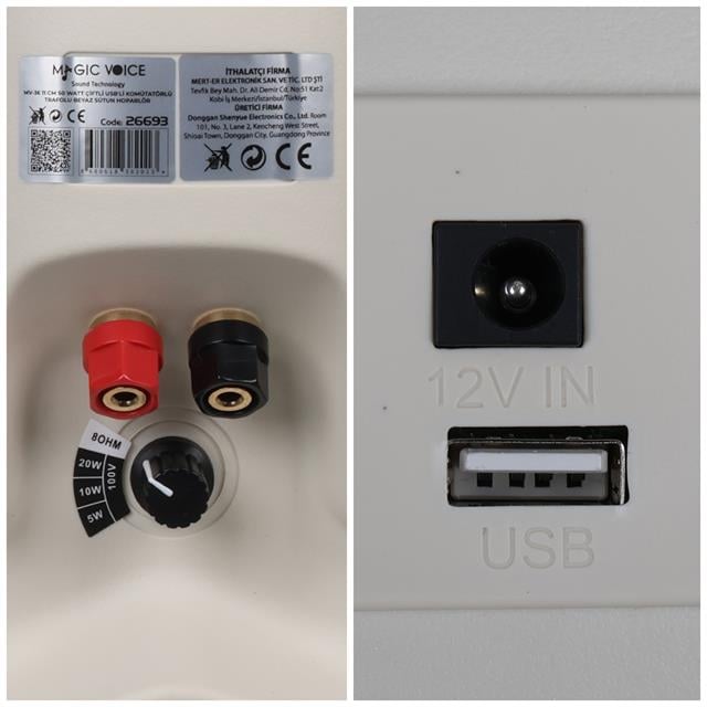 MV-36 11 CM 50 Watt Komütatörlü Hat Trafolu Krem Beyaz Sütun Hoparlör (2'li Takım)