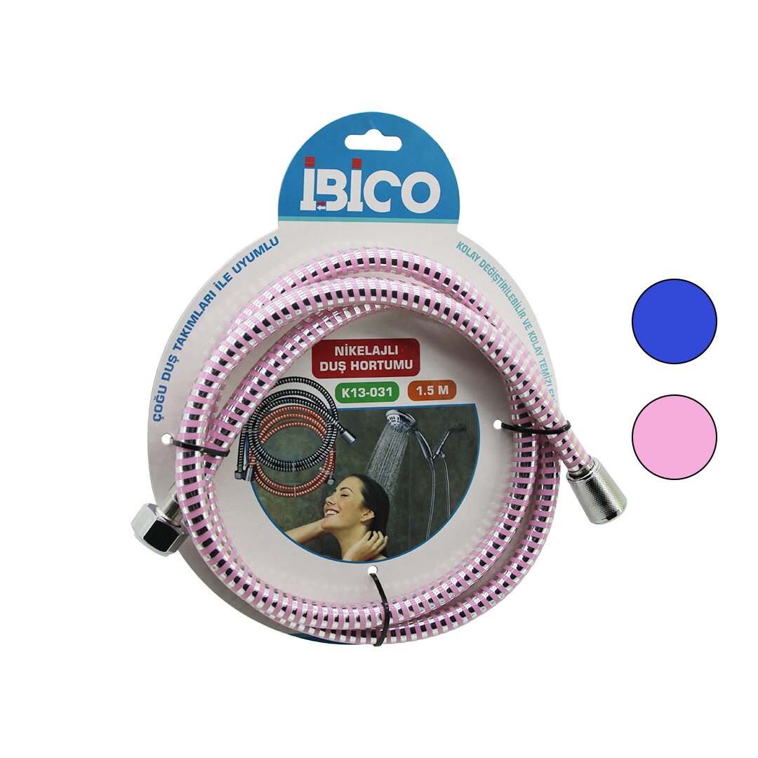 NİKELAJLI RENKLİ PLASTİK DUŞ HORTUMU ANTİ TWİST=DOLANMAZ-KIVRILMAZ-KOPMAZ 1.5MTKARTELALI