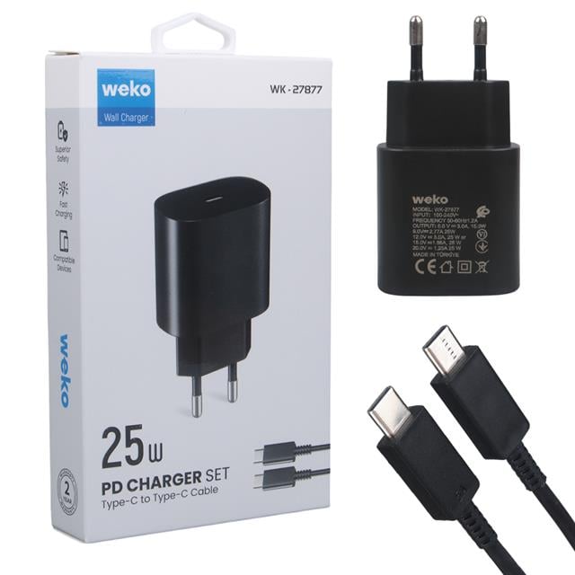 Note10 Siyah 25 Watt Şarj Başlık Adaptörü + Type-C To Type-C Kablo