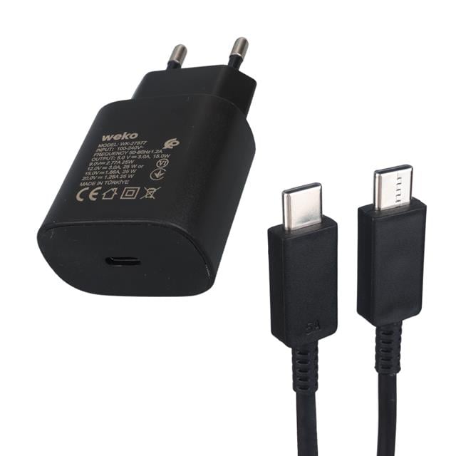 Note10 Siyah 25 Watt Şarj Başlık Adaptörü + Type-C To Type-C Kablo