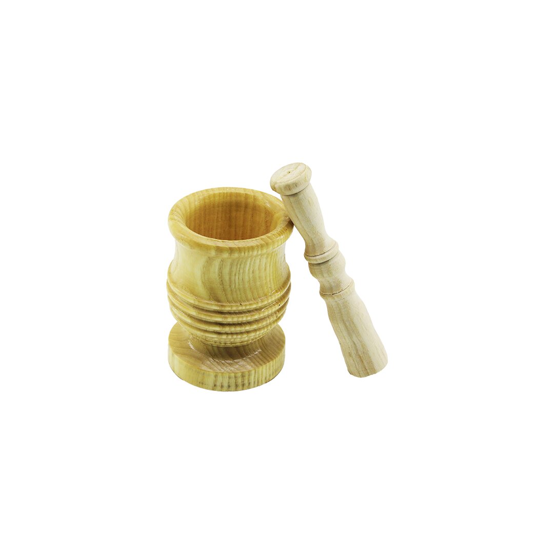 ORTA BOY LÜX AHŞAP HAVAN SARIMSAK DÖVECEK Ç: 7.3CM--D: 6.5CM--Y: 10.5CM FİLELİ AMBALAJ