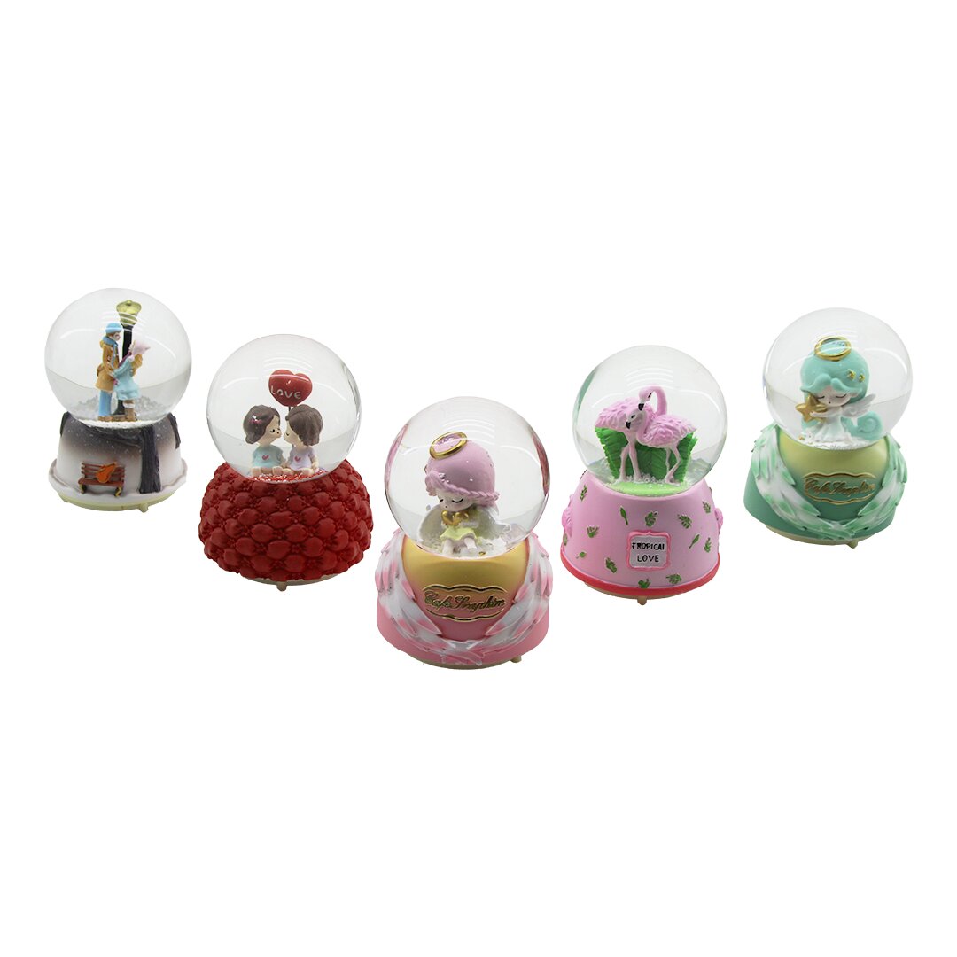 ORTA BOY PİLLİ IŞIKLI - MÜZİKLİ KAR KÜRESİ SEVGİLİLER-MELEK KIZCAM FANUS SERAMİK TABAN ÇAP:8.5-Y:13CM