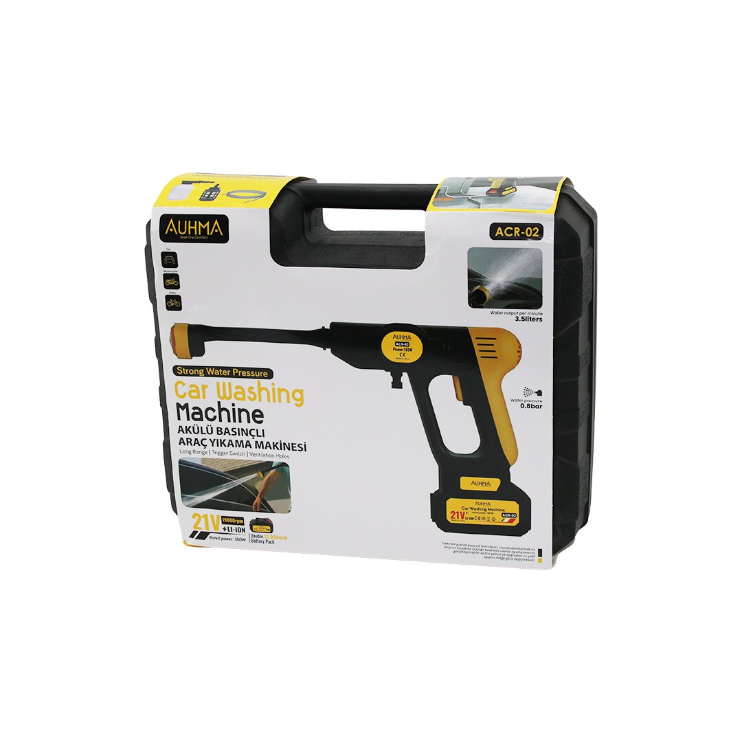 OTO - ARAÇ YIKAMA MAKİNESİ ŞARJLI - YEDEK BATARYALI 180W - 19000 RPM -13000 mAh - 21V -5MT HORTUM- 0.8bar ACR-02