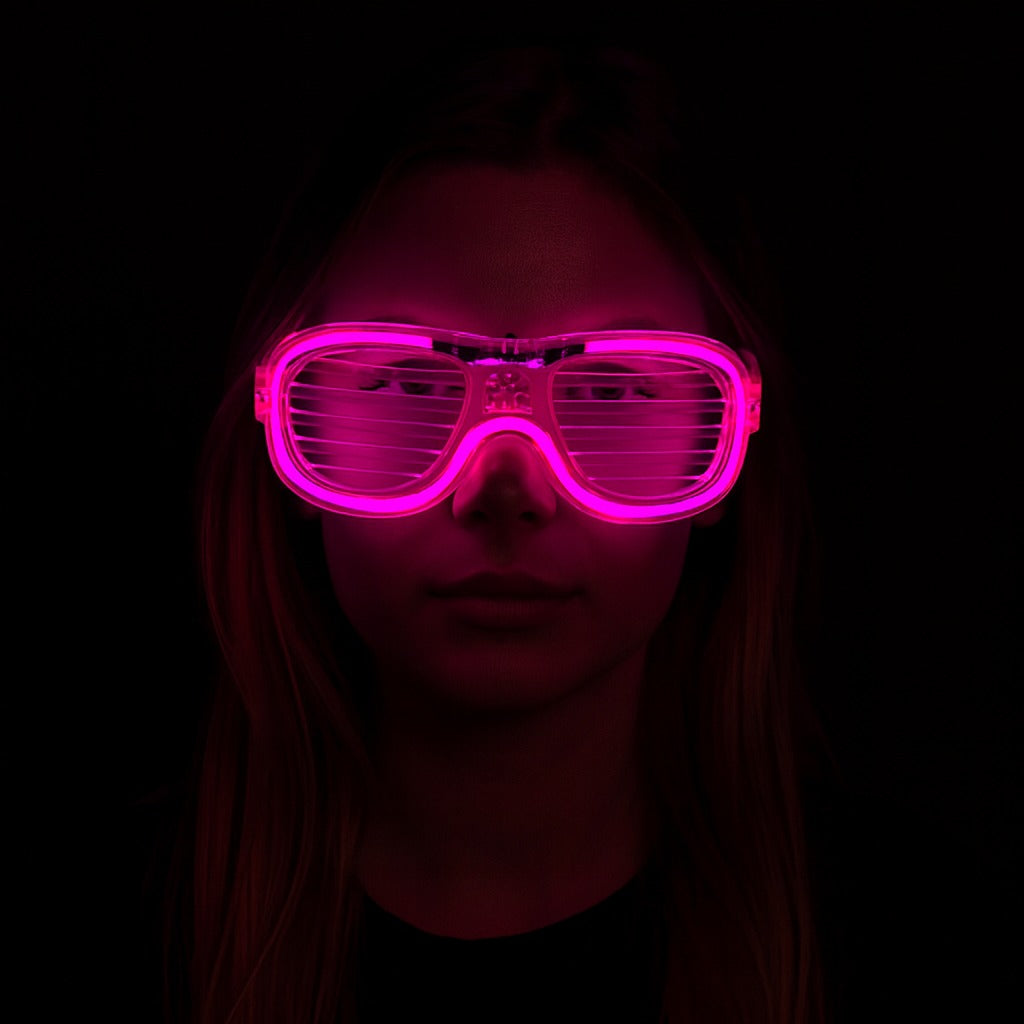 Pembe Led Işıklı Parti Gözlüğü - Neon Glow Şerit Gözlük 3 Modlu