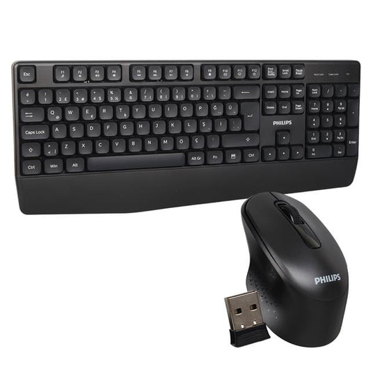 Philips SPT6348B USB Kablosuz Ofis Tipi Siyah Numpadli Türkçe Q Klavye Mouse Seti