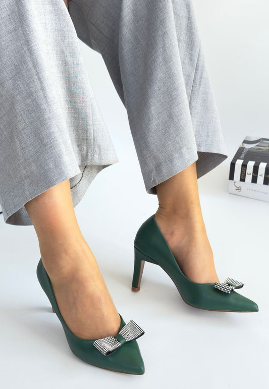 Keana Yeşil Cilt Topuklu Ayakkabı