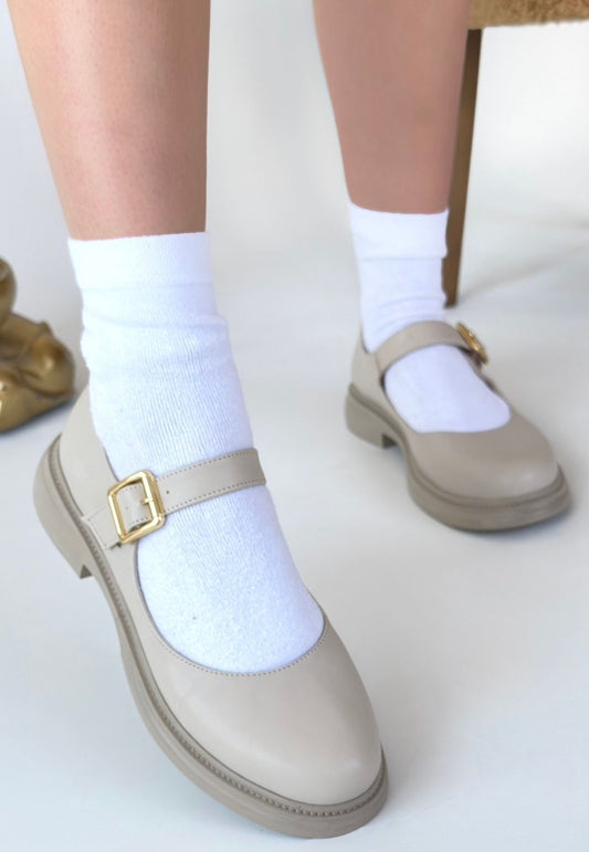 Yokox Bej Cilt Oxford Ayakkabı