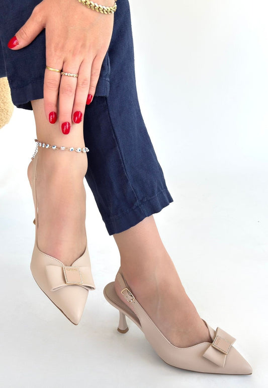 Leyya Bej Cilt Topuklu Ayakkabı
