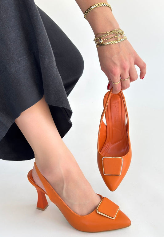 Pıert Turuncu Cilt Topuklu Ayakkabı