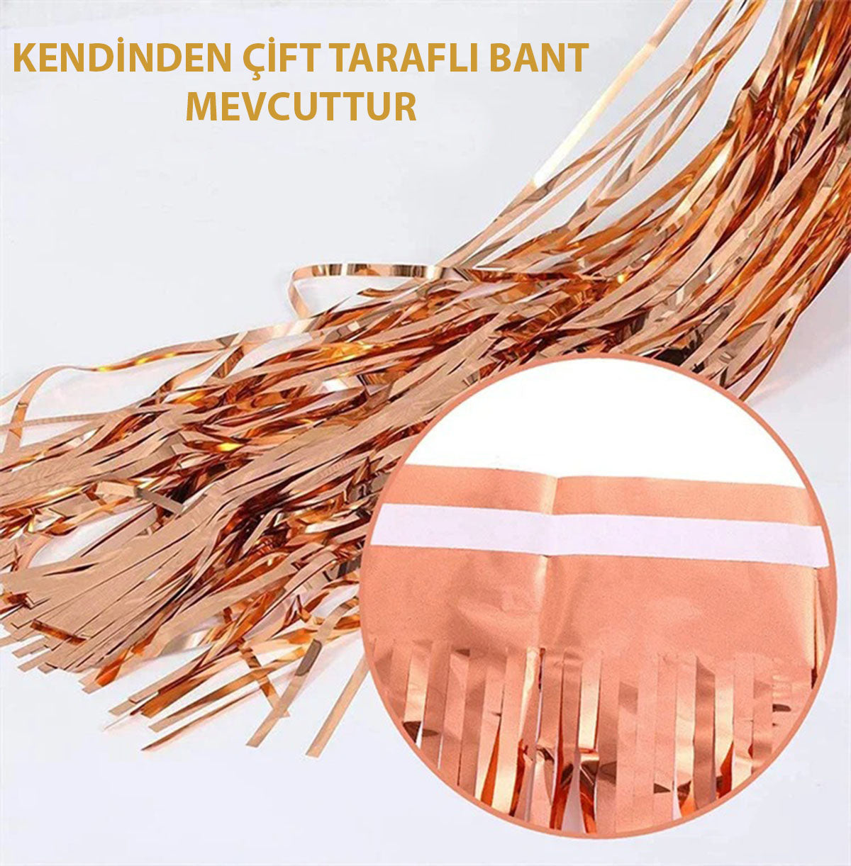 Rose Gold Püsküllü Kapı Perdesi - Parti, Bekarlığa Veda, Doğum Günü 1x2 m