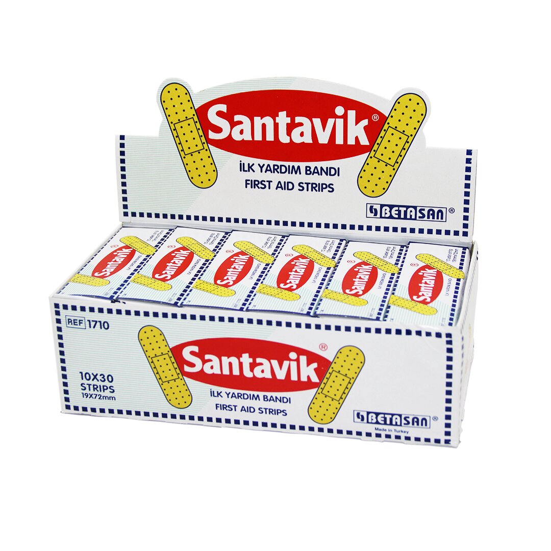 SANTAVİK 10 x 30 YARA BANTI = 1 KUTU İÇİNDE 300 ADET YARA BANDI VARDIR