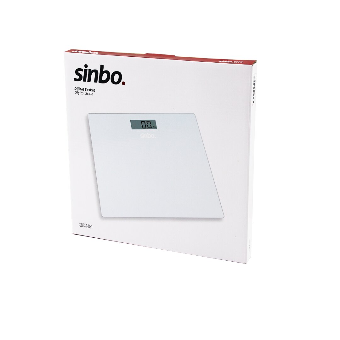 SİNBO SBS-4451 DİJİTAL - PİLLİ BEYAZ CAM BANYO BASKÜL TERAZİ TARTI LCD EKRAN 180KG/100GR 26X26CM