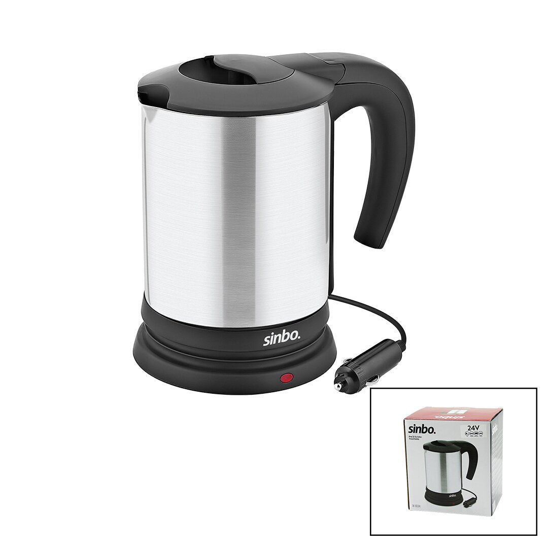 SİNBO SK-8034 24V ARAÇ İÇİ KETTLE PASLANMAZ ÇELİK SU ISITICISI 0.8LT 200W ÇAKMAKLIK FİŞLİ PLASTİK KAPAK - KULP