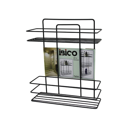 SİYAH  2 KATLI - DİKDÖRTGEN   METAL  BANYO KÖŞELİK - DUŞKABİN RAF - ŞAMPUANLIK