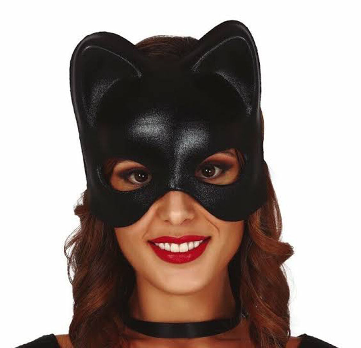 Siyah Deri Görünümlü Kedi Maskesi – Cosplay & Maskeli Balo