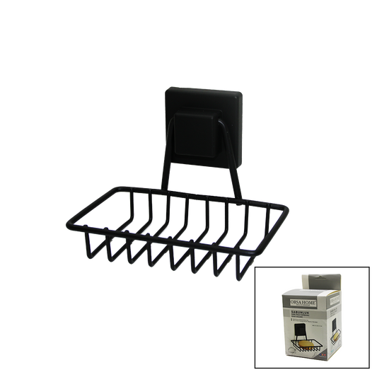 SİYAH - METAL KATI SABUNLUK KARE GÜÇLÜ YAPIŞKANLI 11X12.5X11CM