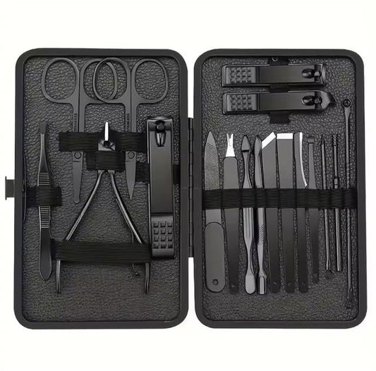 Siyah Paslanmaz Çelik 18in1 Profesyonel Manikür Tırnak Bakım Seti