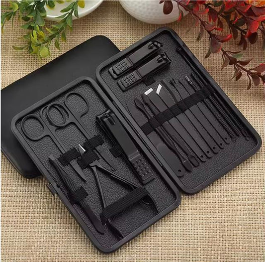 Siyah Paslanmaz Çelik 18in1 Profesyonel Manikür Tırnak Bakım Seti