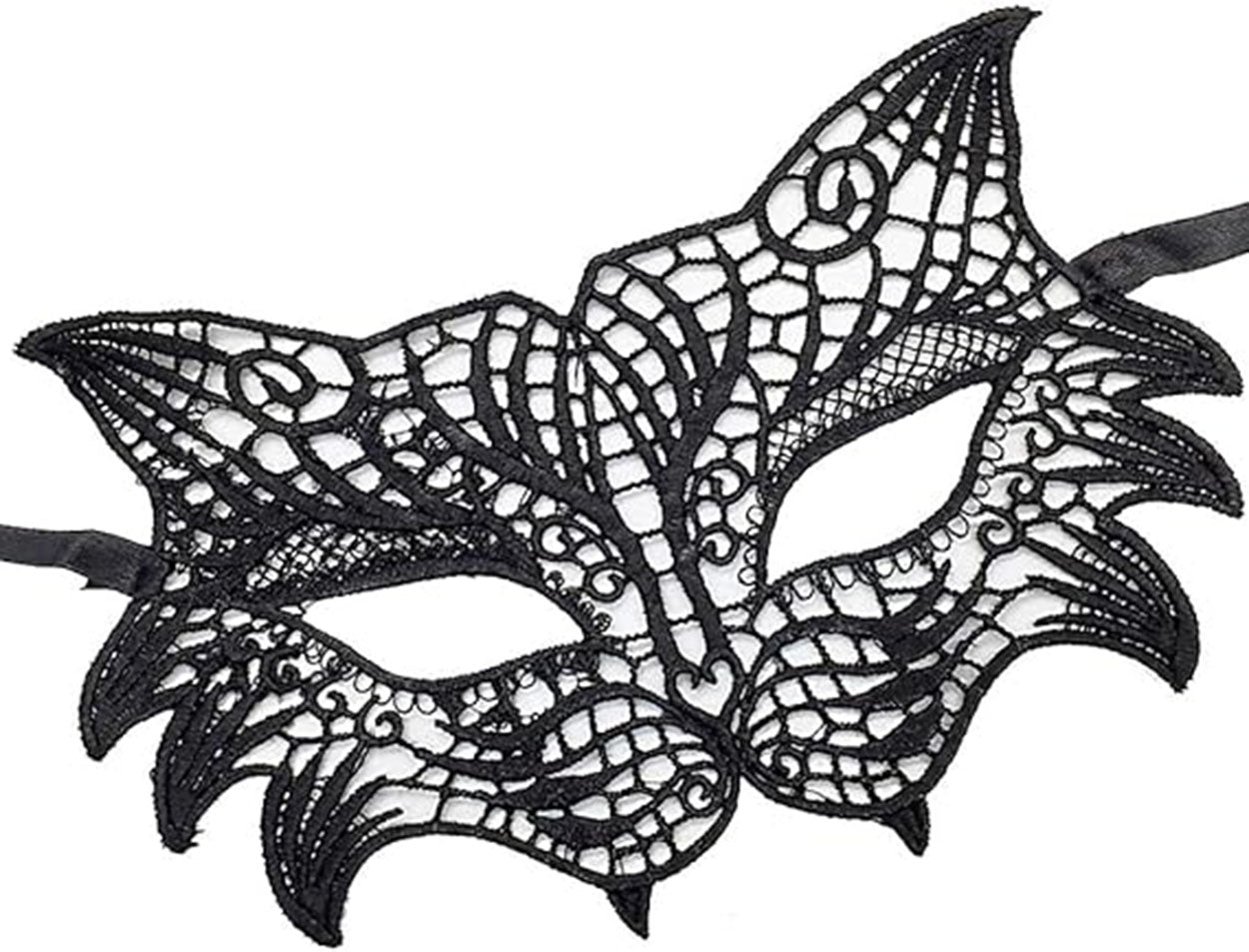 Siyah Renk Kedi Model Dantel İşleme Parti Maskesi