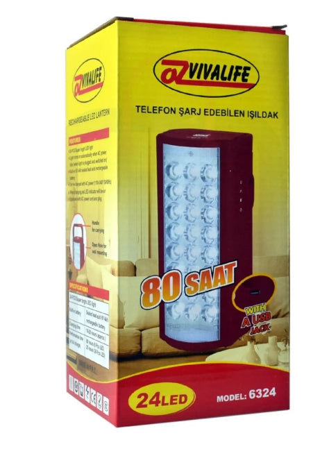Telefon Şarj Edebilen Şarjlı Işıldak 24 LED USB 80 Saat Kesintisiz Işık
