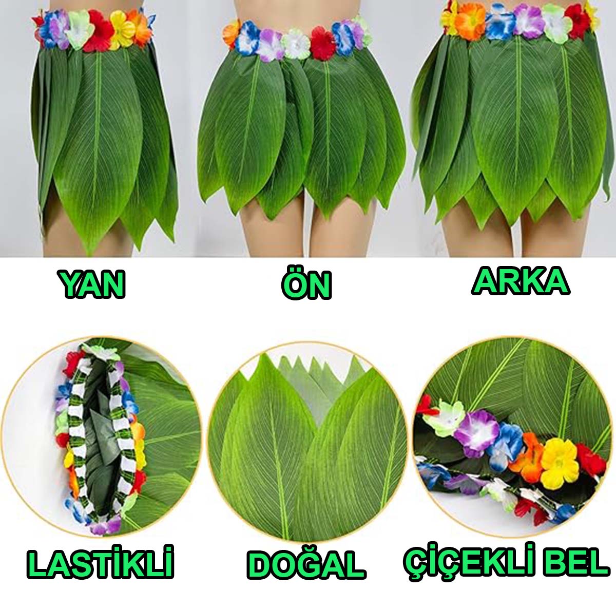 Tropikal Esintili Hawaii Yapraklı Parti Eteği Yetişkin Boy