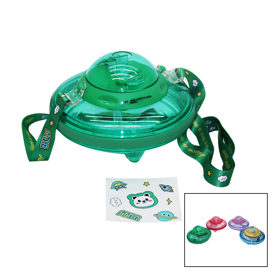 UFO MODELİ RENKLİ MİKA KRİSTAL SULUK MATARA PİPETLİ - TAŞIMA ASKILI 550ML ( HERHANGİ BİR RENK  GÖNDERİLİR )