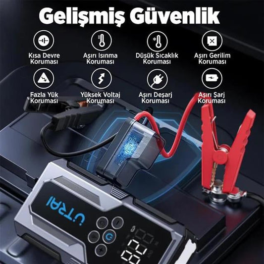 Utrai JS-9 12-24V Akü Şarj Powerbank Lastik Hava Kompresörü Şişirici Taşınabilir Dijital Kablosuz EL Feneri