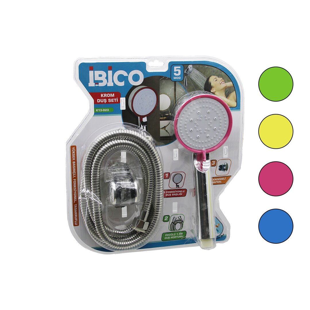 VAKUMLU - KROM  LÜKS DUŞ SETİ DUŞ BAŞLIK=5 MOD=FONKSİYON ÖRGÜLÜ HORTUM=1.5MT MAFSAL=3 KADEME