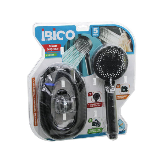 VAKUMLU - SİYAH LÜKS DUŞ SETİ  DUŞ BAŞLIK=5 MOD=FONKSİYON ÖRGÜLÜ HORTUM=1.5MT MAFSAL=3 KADEME