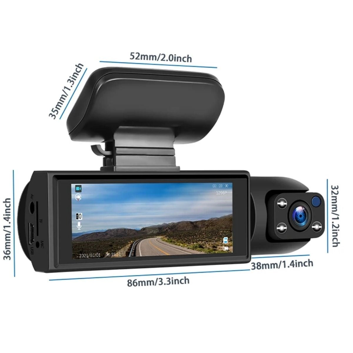 WiFi Destekli Araç İçi & Dışı Çift Kameralı Dikiz Aynası Kamera