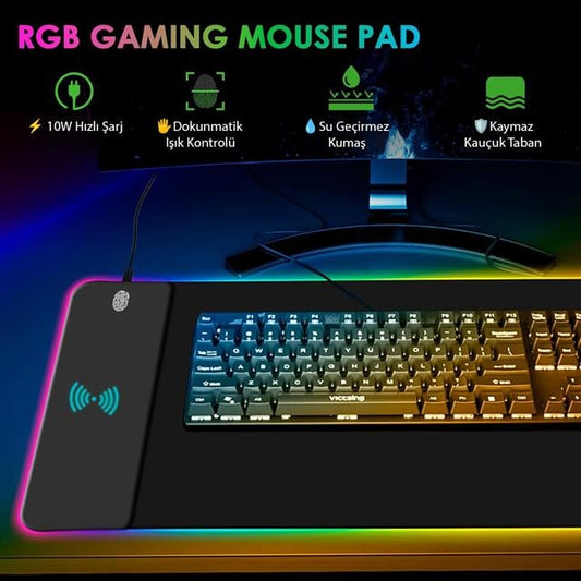 XL RGB Gaming Mouse Pad Wireless Telefon Şarj Destekli 14 Modlu