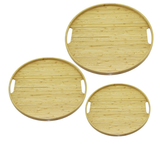 YUVARLAK - 3 BOY BAMBU AHŞAP TEPSİ SETİ 30--35--38CM