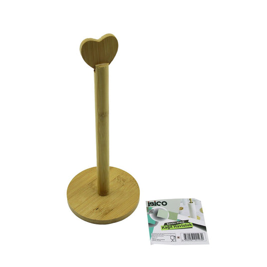 YUVARLAK ALTLIK - ÇAP=12CM  AHŞAP BAMBU KAĞIT HAVLULUK KALP BAŞLI SAP=28.5CM
