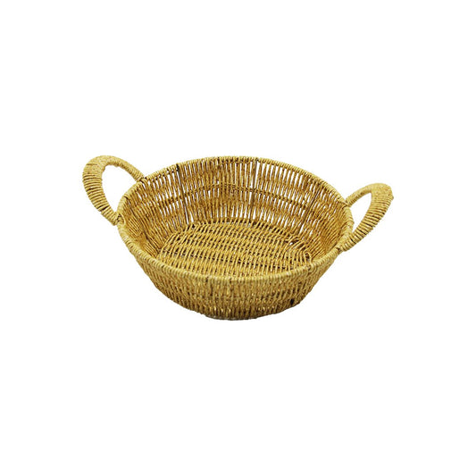 YUVARLAK PLASTİK HASIR EKMEK - ÇOK AMAÇLI SEPET KULPLU - METAL İSKELET TABAN:18CM - AĞIZ:24CM DERİNLİK:8CM