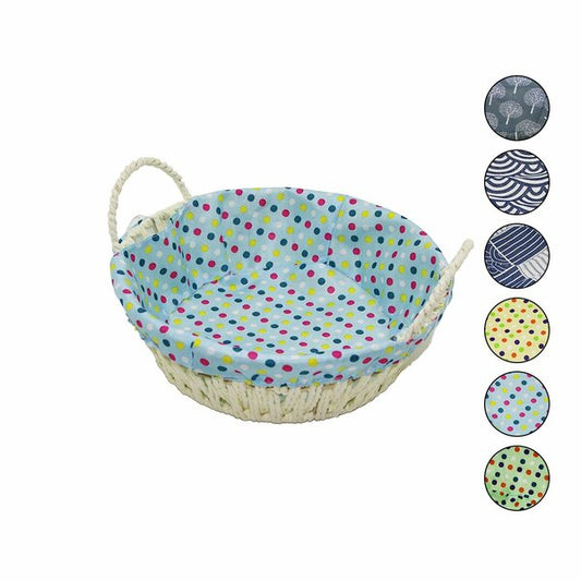 YUVARLAK RENKLİ BEZLİ HASIR EKMEK SEPETİ TABAN:18CM - AĞIZ:24CM - DERİNLİK:8CM