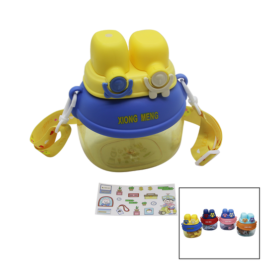 YÜZ MODELİ  - 2 KİLİTLİ KAPAK  RENKLİ MİKA KRİSTAL SULUK MATARA PİPETLİ - NAYLON ÇANTALI - ASKILI 1280ML