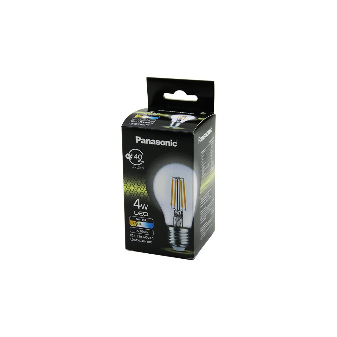10 ADET PANASONİC SARI  E27  4W=40W LED AMPUL FLAMENT - RUSTİK  WARM WHİTE  2700K  470LM  15.000 SAAT ÖMÜR