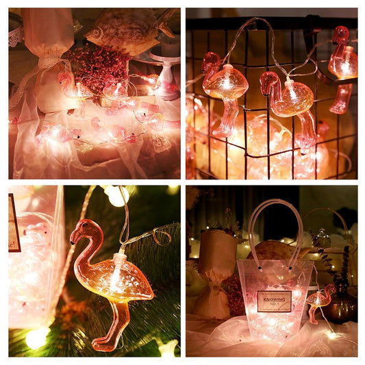 10&amp;apos;lu Pilli Led Flamingo Dekoratif Işık Zinciri Aydınlatma 1,5 Mt