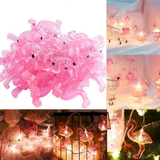 10&amp;apos;lu Pilli Led Flamingo Dekoratif Işık Zinciri Aydınlatma 1,5 Mt