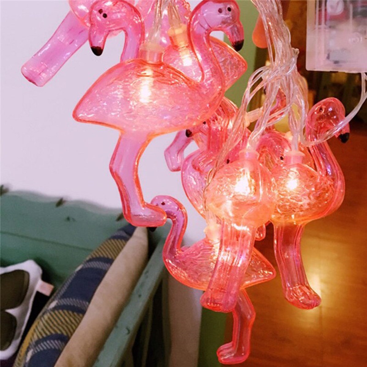 10&amp;apos;lu Pilli Led Flamingo Dekoratif Işık Zinciri Aydınlatma 1,5 Mt
