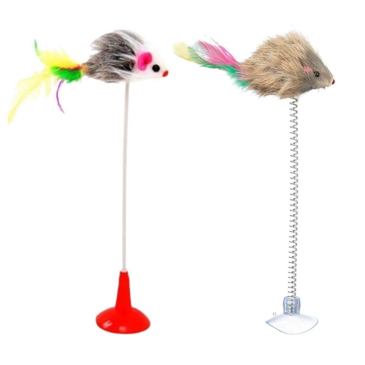 2&amp;apos;li Vantuzlu Fareli Tüylü Hareketli Çanlı ve Esneyen Eğlenceli Peluş Kedi Oyuncağı